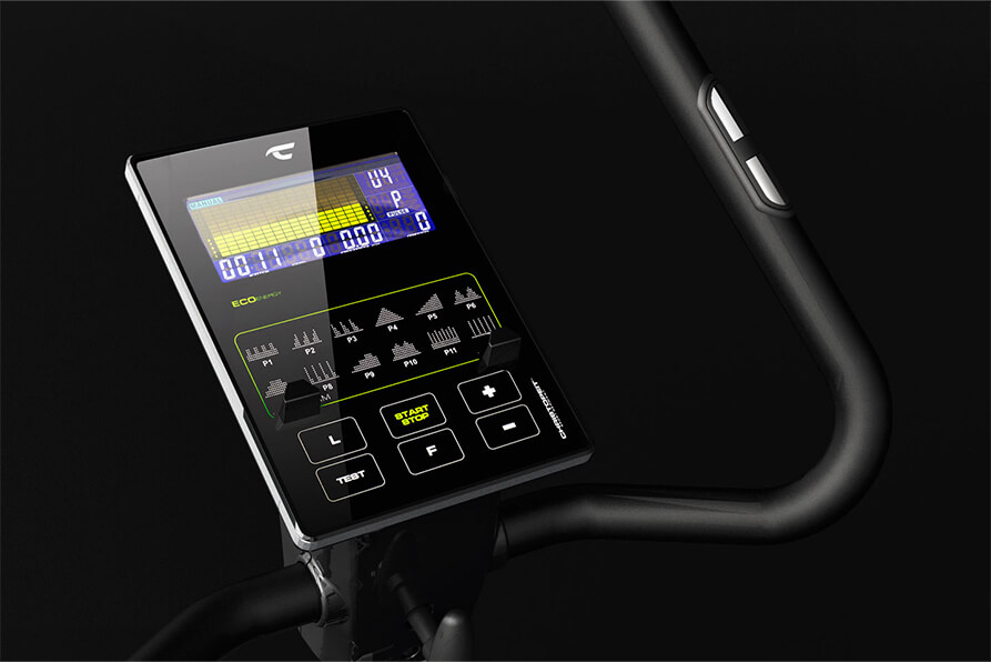 Ergometer ECO 1000: Modernes Display mit Halterung für Smartphone/Tablet und Ladefunktion für deine Devices